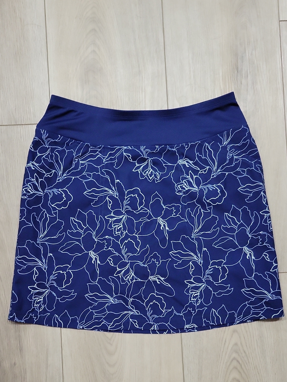 Navy Floral A-Line Skirt with White Outline Print